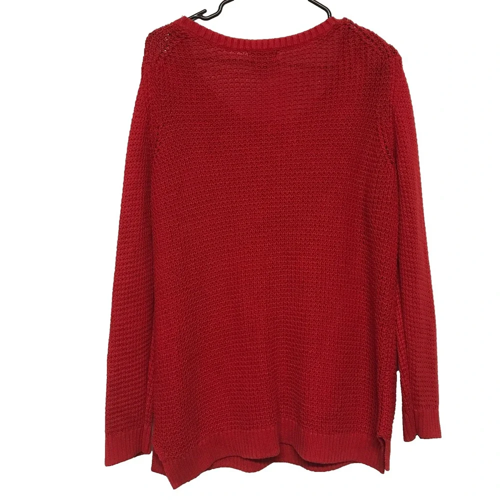 a.n.a. A New Approach Womens 1X Red Crew Neck Long Sleeve Knit Sweater Oversized